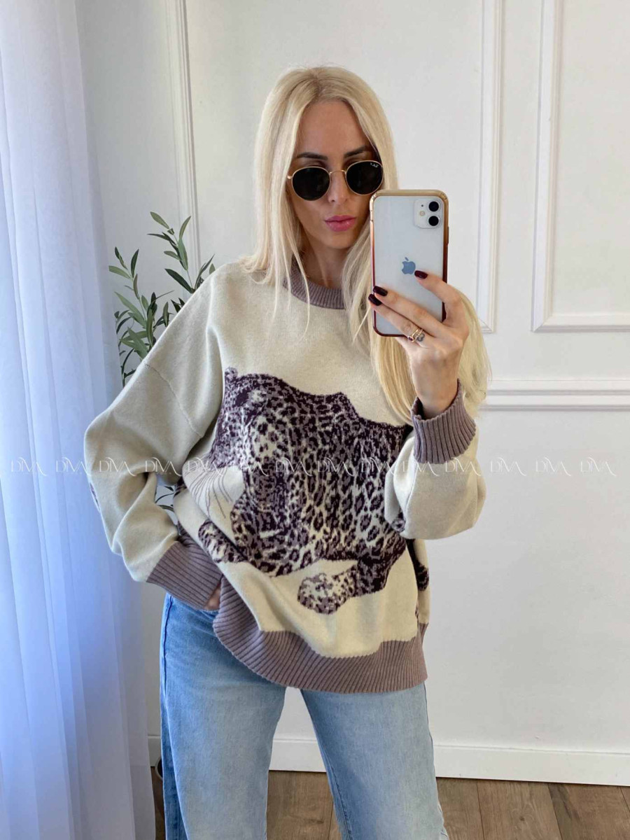 Oversize sveter Leopard vanilla A 16