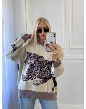 Oversize sveter Leopard vanilla A 16