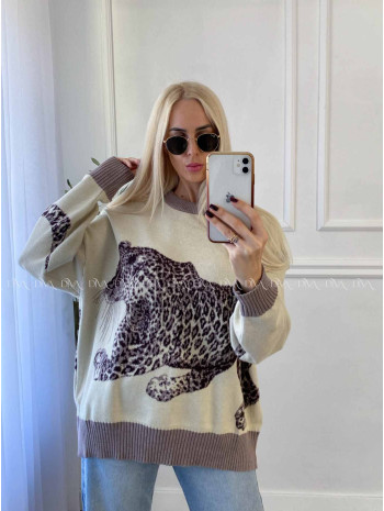 Oversize sveter Leopard vanilla A 16