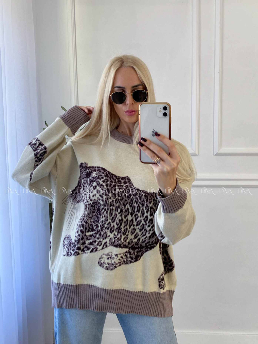 Oversize sveter Leopard vanilla A 16