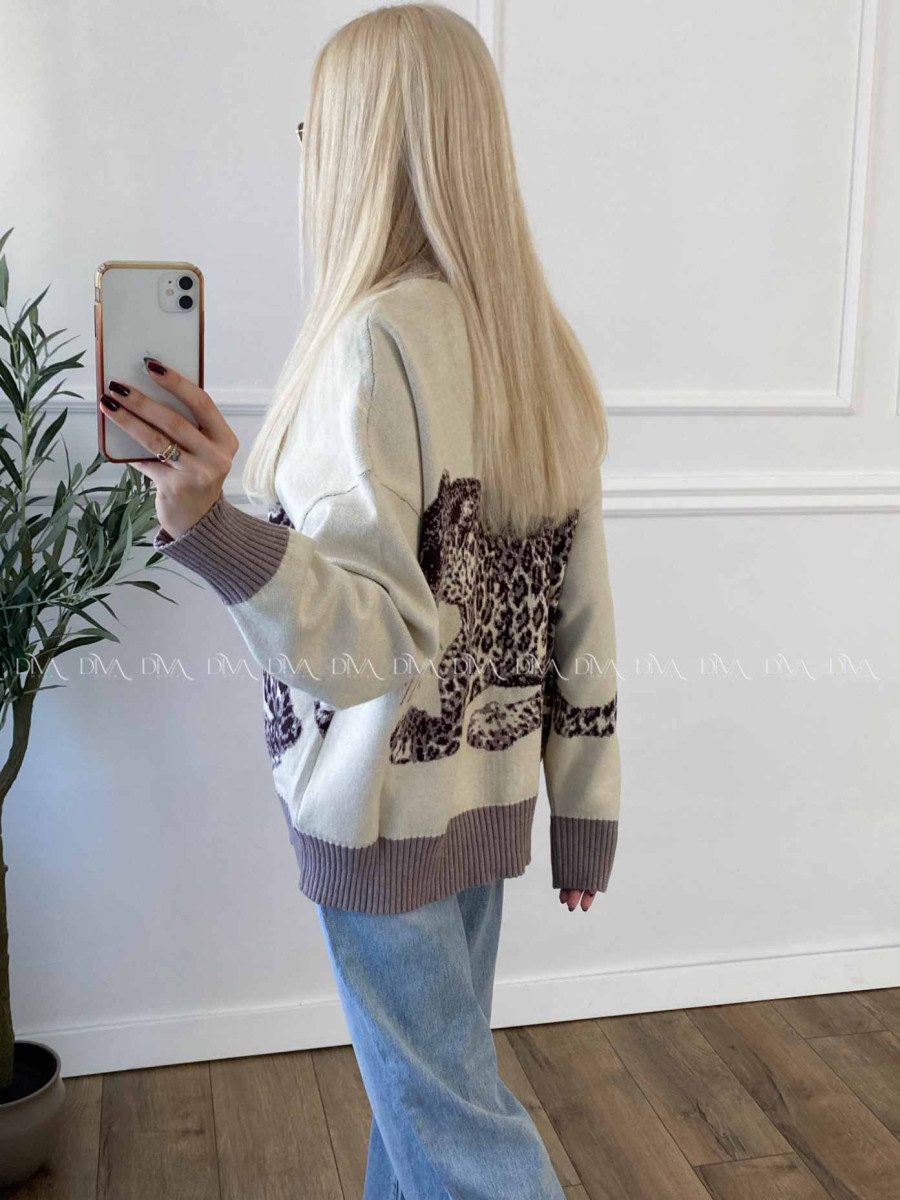 Oversize sveter Leopard vanilla A 16