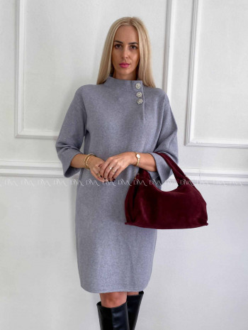 Úpletové šaty so štrasovými gombíkmi snow  sivé A 18