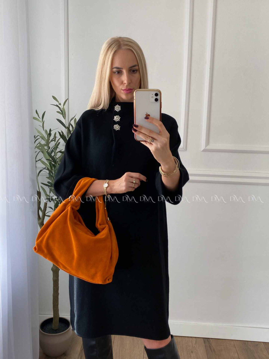 Úpletové šaty so štrasovými gombíkmi snow  čierne A 18