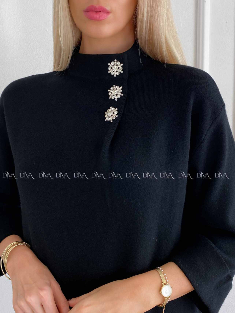 Úpletové šaty so štrasovými gombíkmi snow  čierne A 18