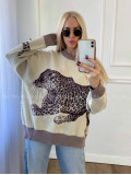 Oversize sveter Leopard vanilla A 16