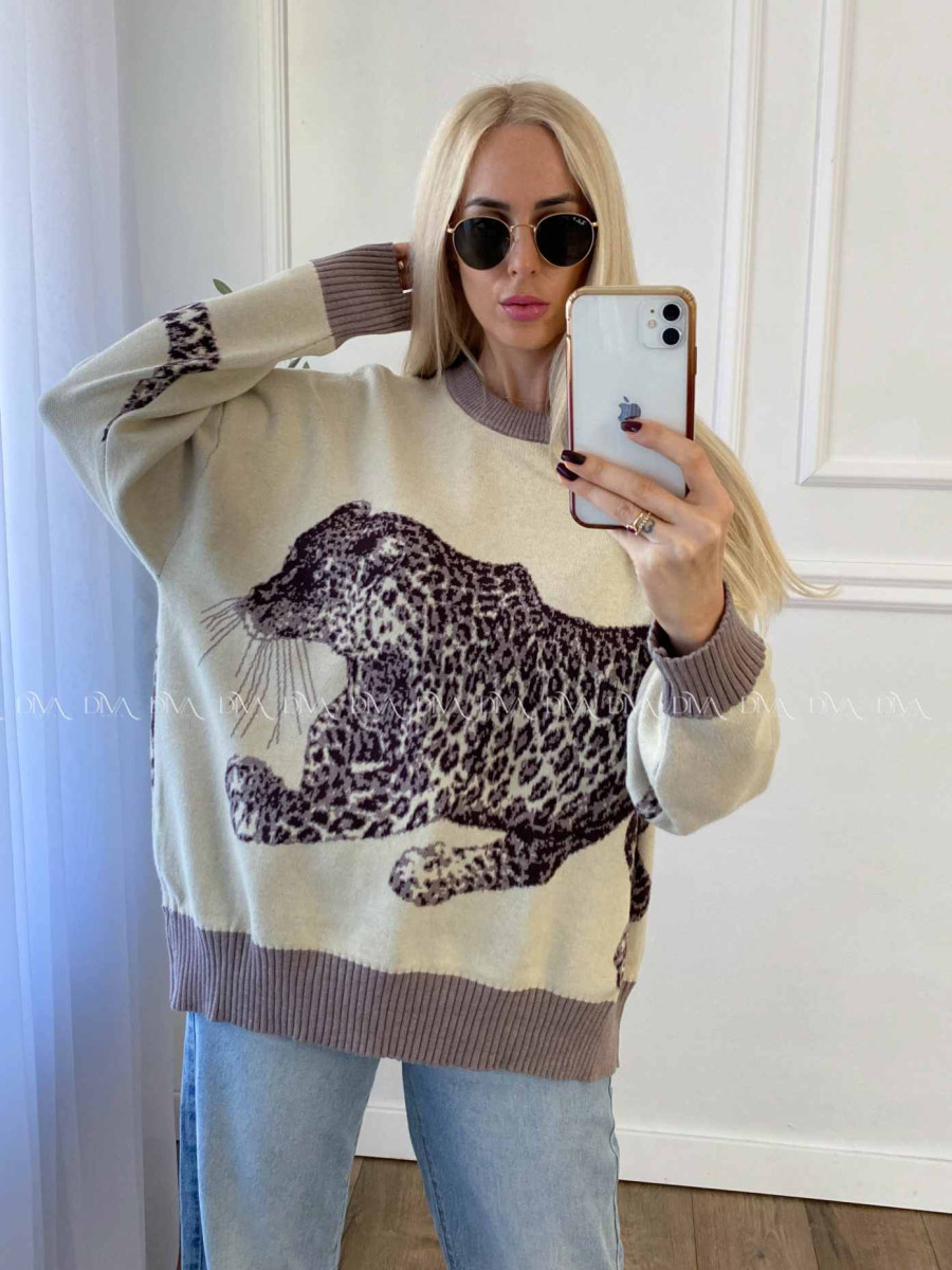 Oversize sveter Leopard vanilla A 16