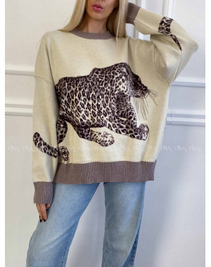 Oversize sveter Leopard vanilla A 16