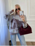 Oversize sveter Leopard sivý A 16