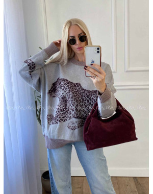 Oversize sveter Leopard sivý A 16