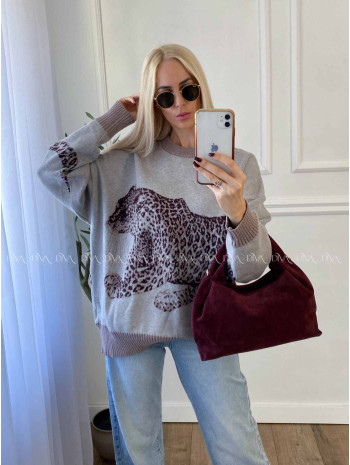 Oversize sveter Leopard sivý A 16
