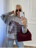 Oversize sveter Leopard sivý A 16