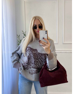 Oversize sveter Leopard sivý A 16