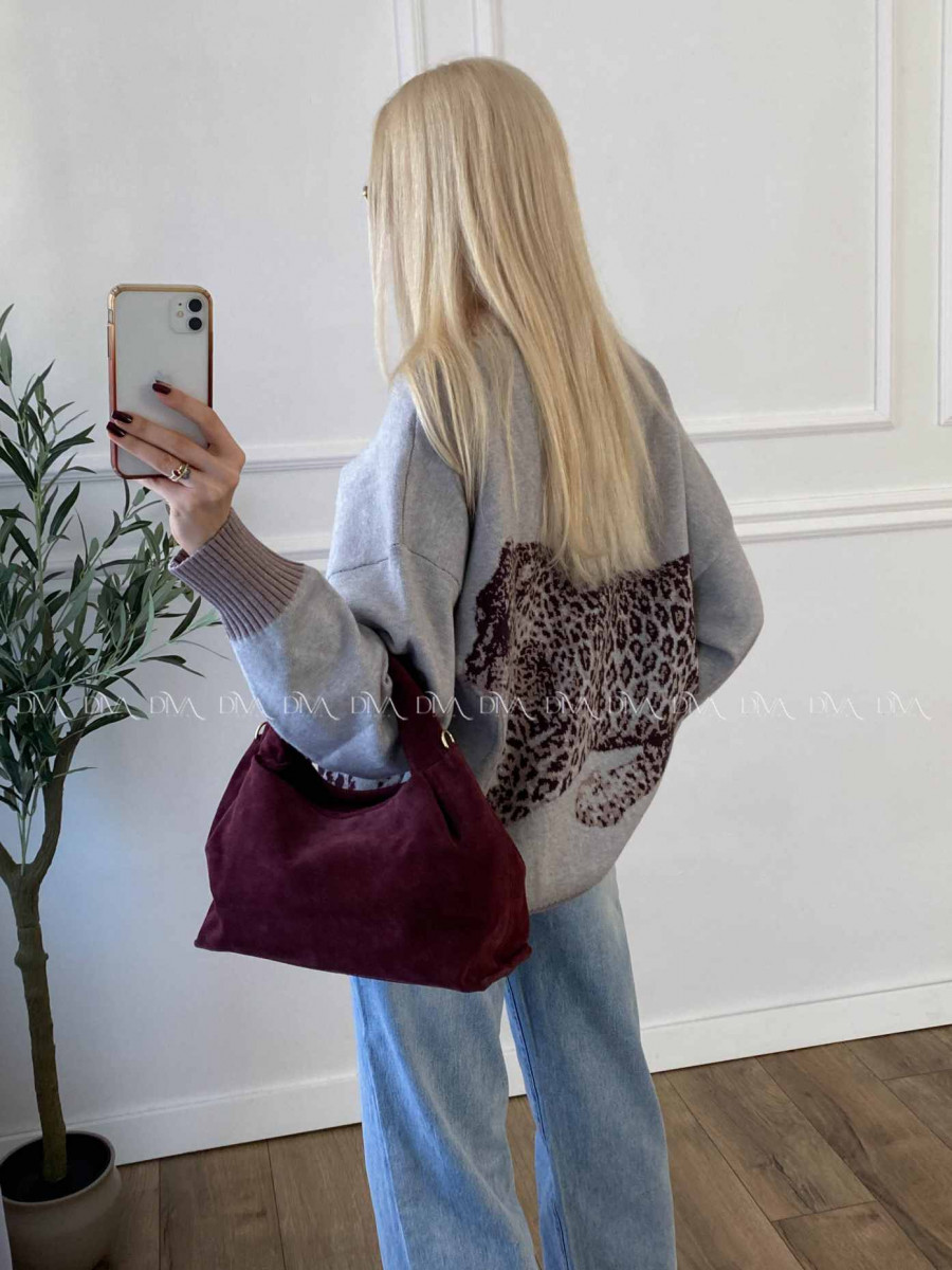 Oversize sveter Leopard sivý A 16