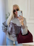 Oversize sveter Leopard sivý A 16