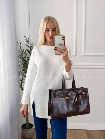 Predĺžený sveter s rázporkom Torry biely A 37