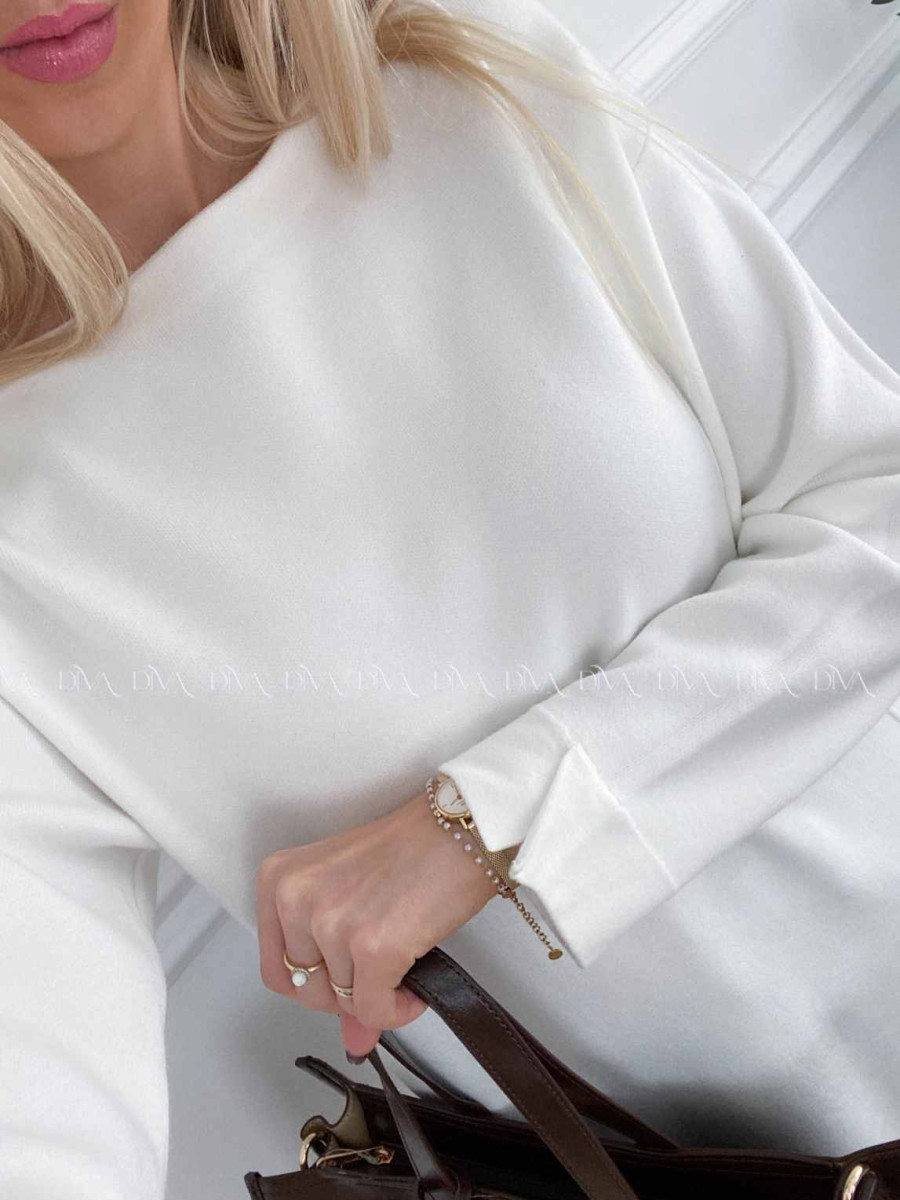 Predĺžený sveter s rázporkom Torry biely A 37