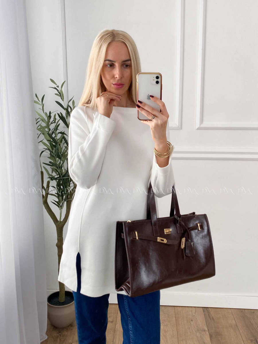 Predĺžený sveter s rázporkom Torry biely A 37