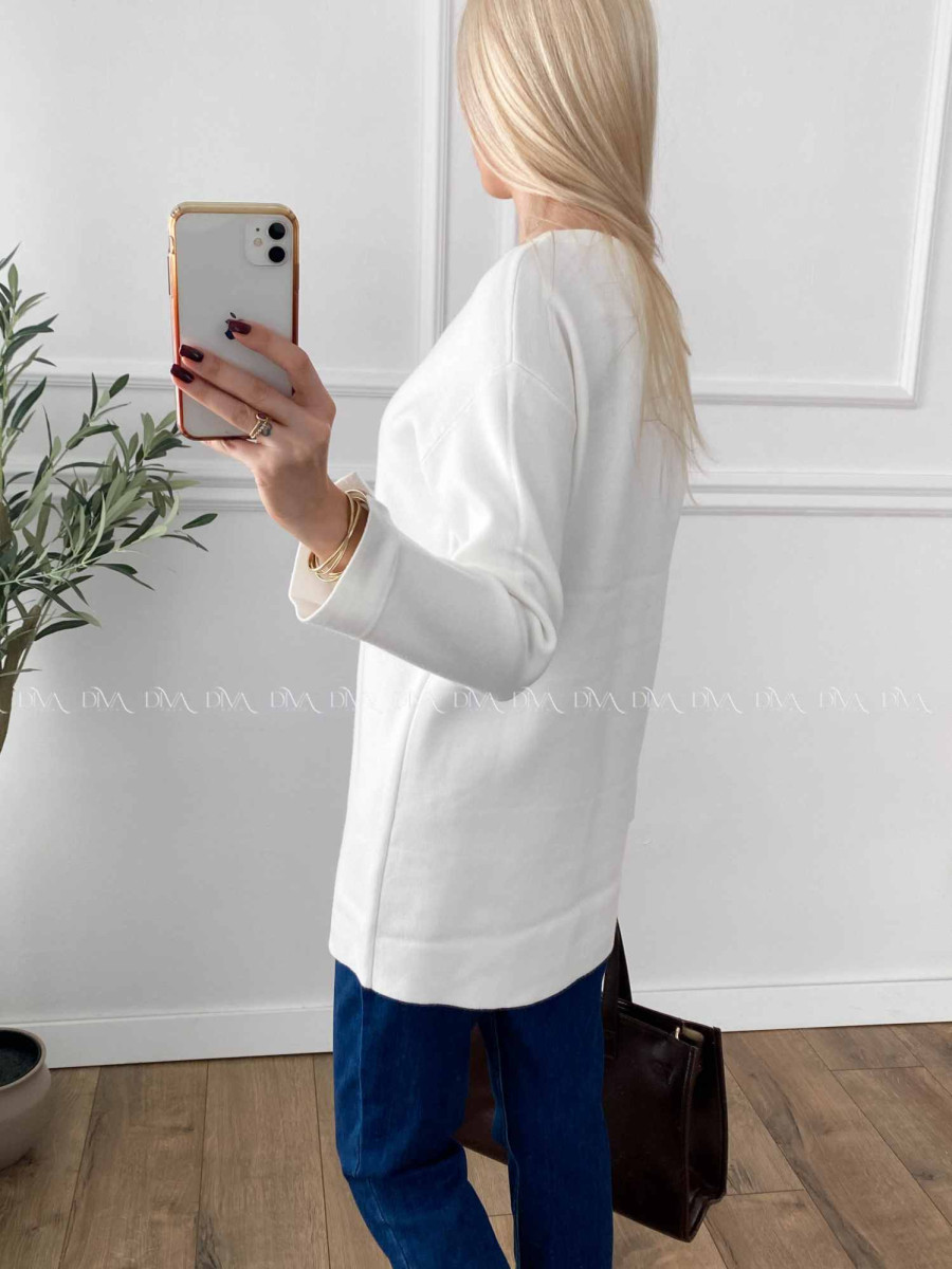 Predĺžený sveter s rázporkom Torry biely A 37