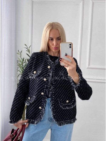 Úpletové sako so strapčekmi čierne A 50