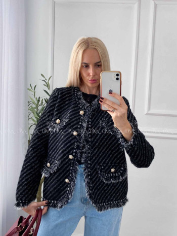 Úpletové sako so strapčekmi čierne A 50