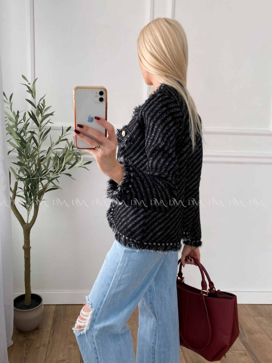 Úpletové sako so strapčekmi čierne A 50