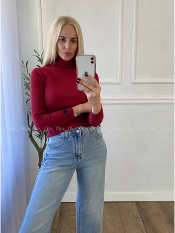 Rebrovaný rolák so srdiečkami vínová V 50