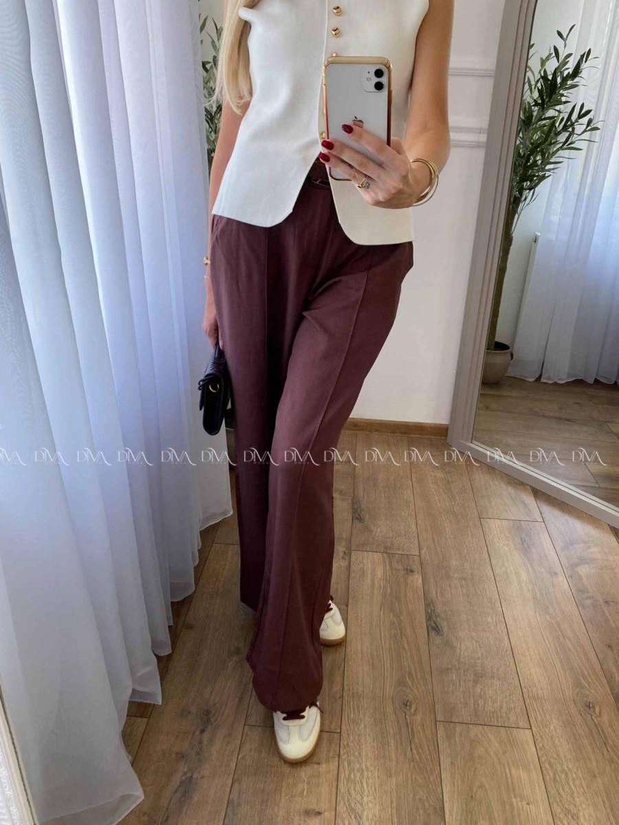 Široké nohavice wide leg s pukom čokoládové A 47