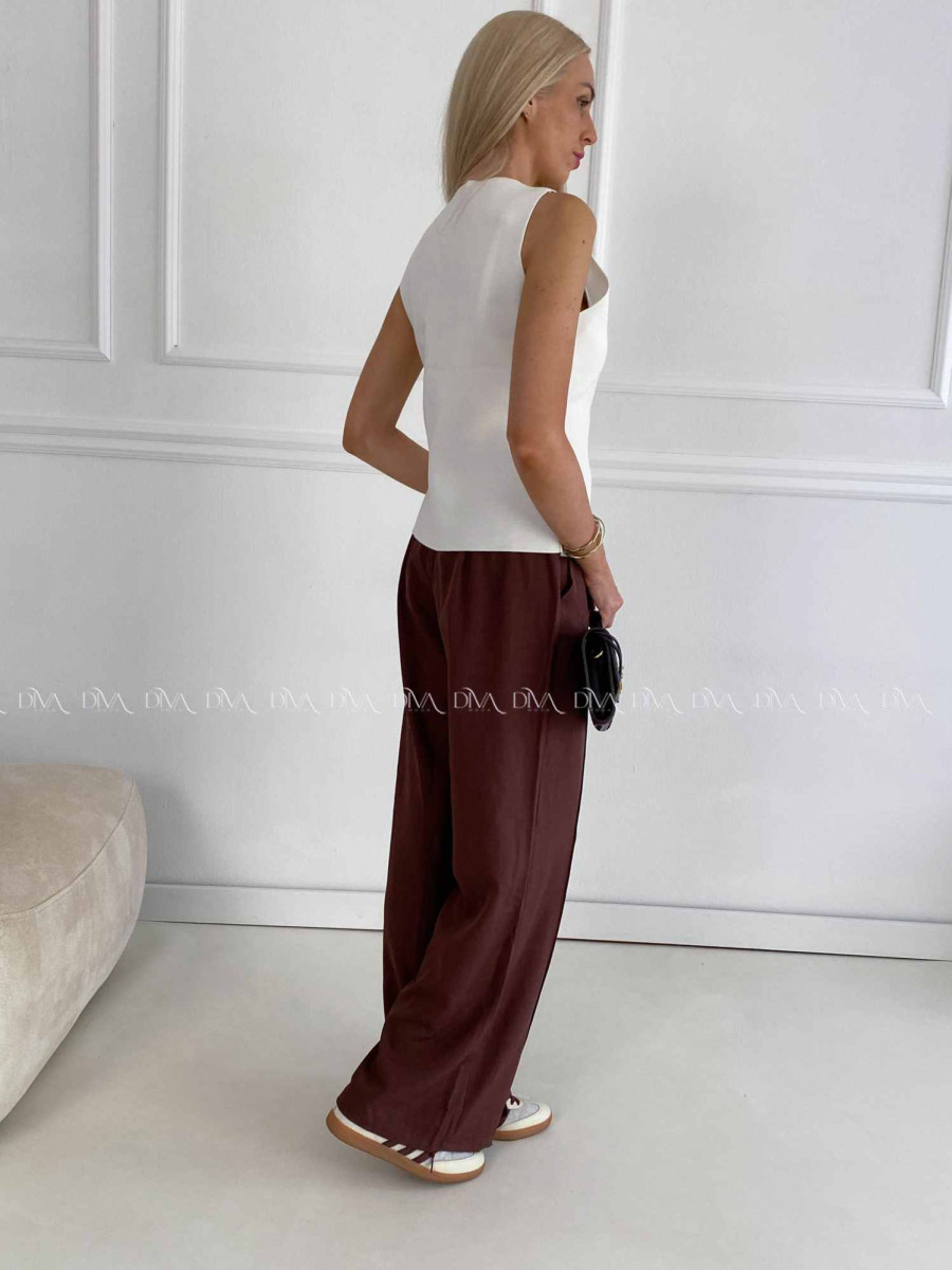 Široké nohavice wide leg s pukom čokoládové A 47