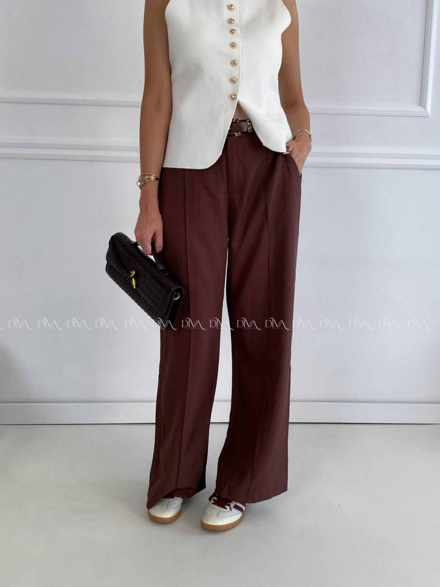 Široké nohavice wide leg s pukom čokoládové A 47