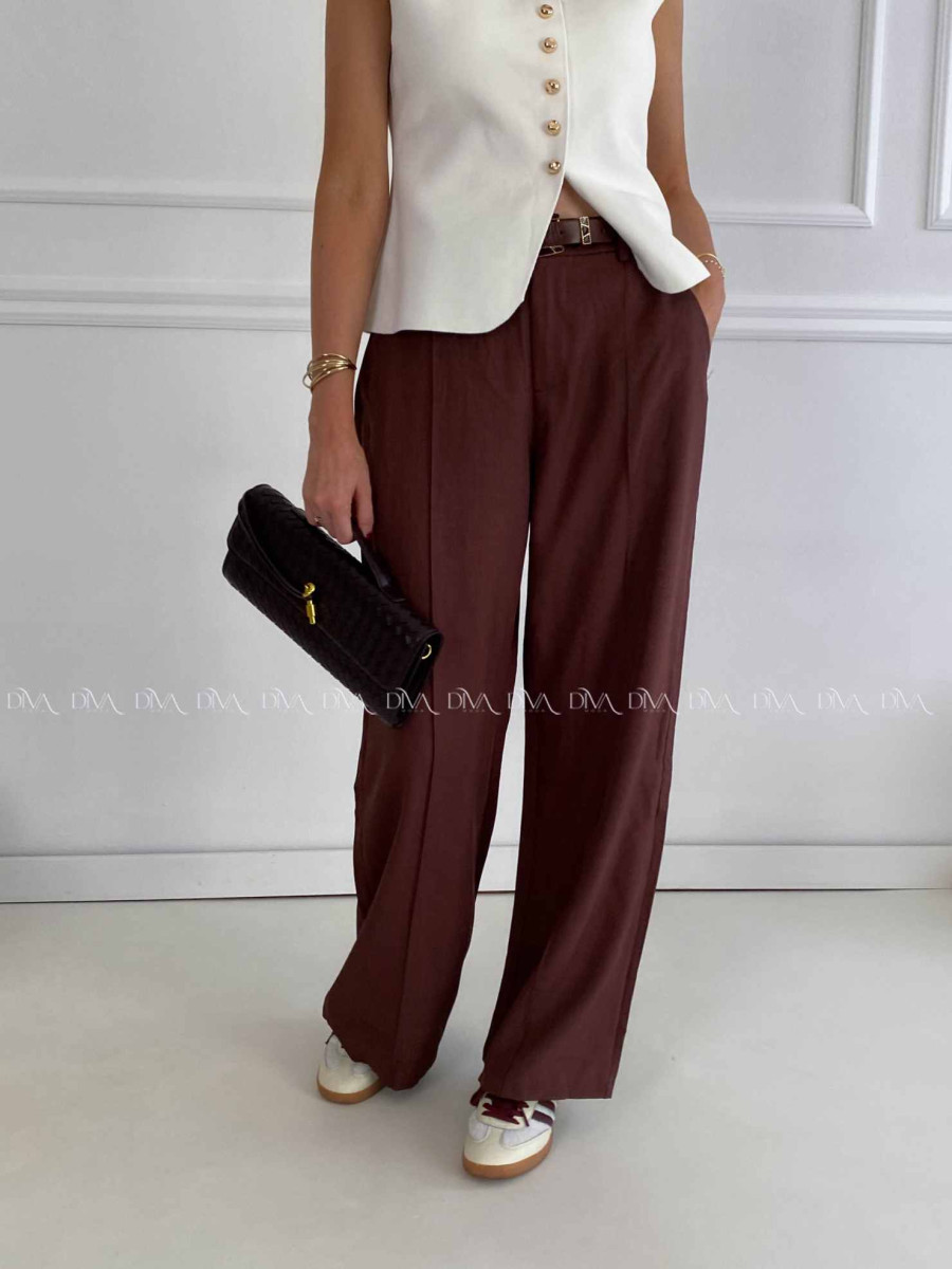 Široké nohavice wide leg s pukom čokoládové A 47