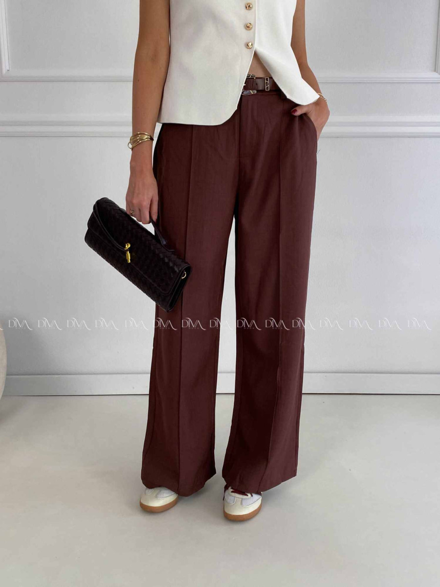 Široké nohavice wide leg s pukom čokoládové A 47