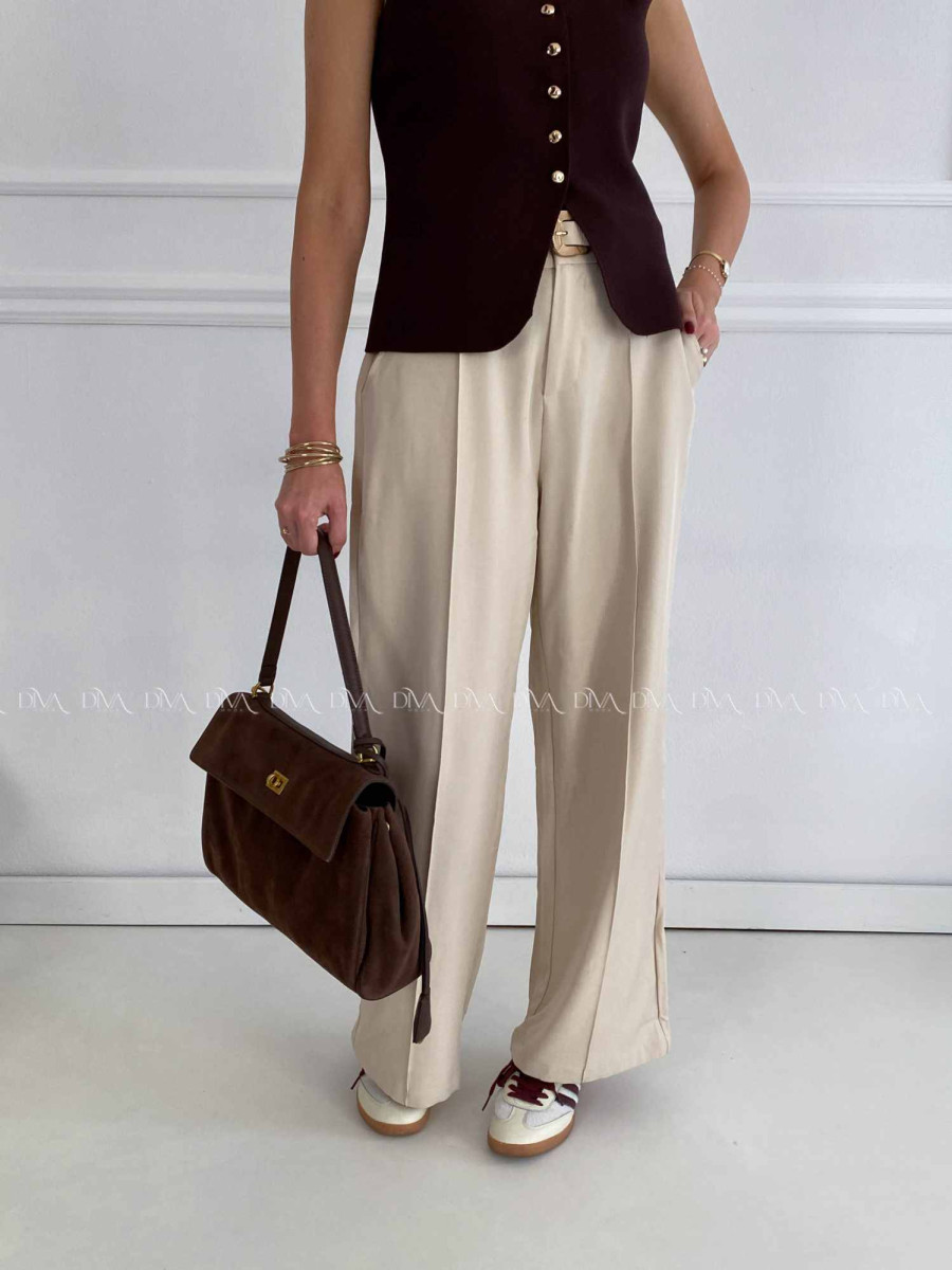 Široké nohavice wide leg s pukom béžové A 47