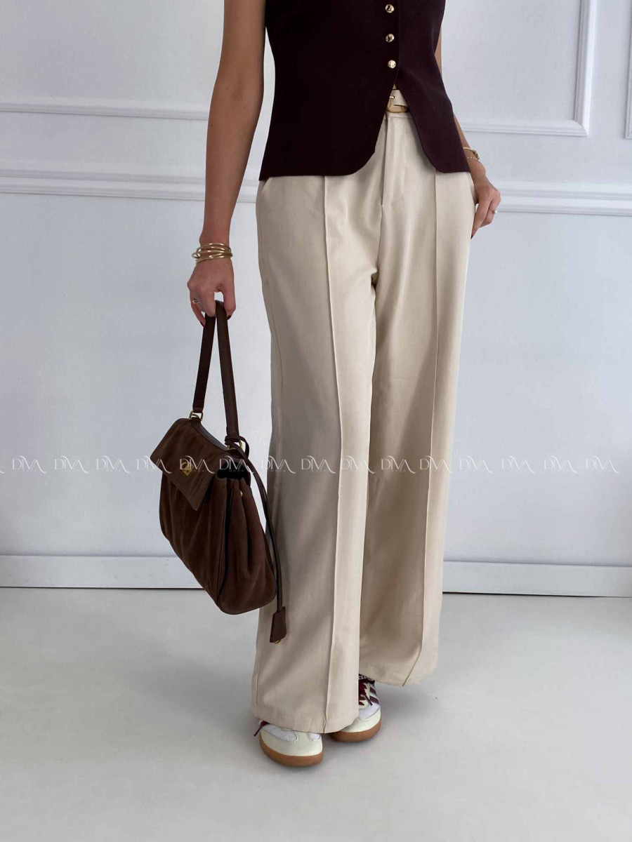 Široké nohavice wide leg s pukom béžové A 47