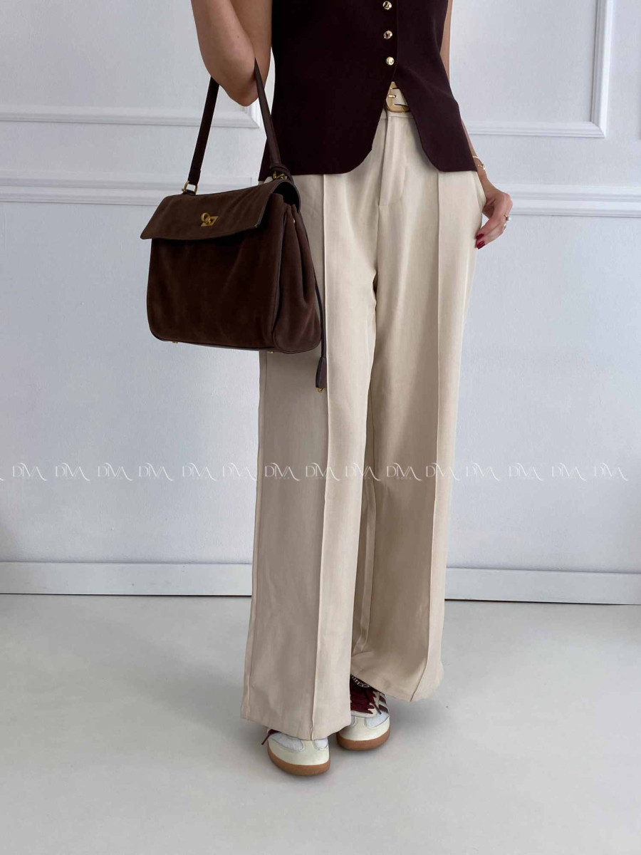 Široké nohavice wide leg s pukom béžové A 47