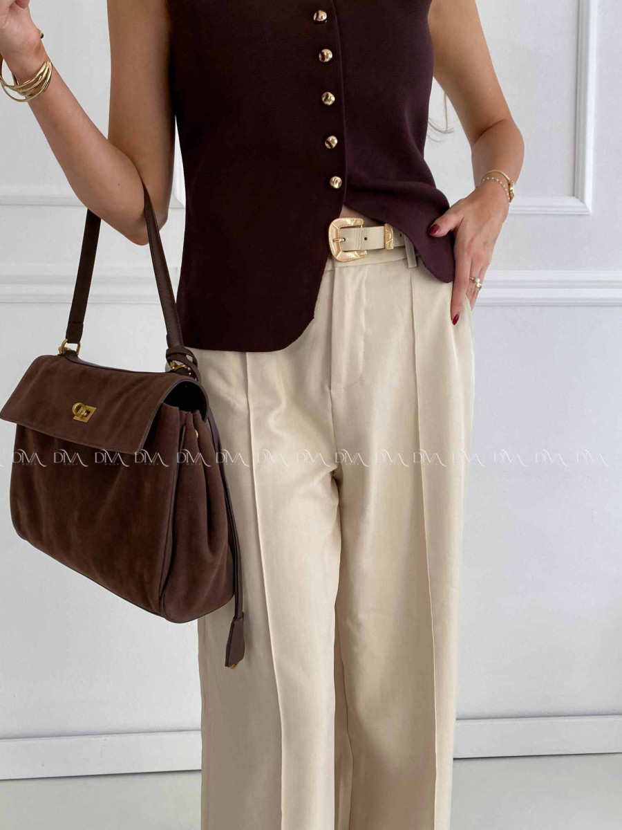 Široké nohavice wide leg s pukom béžové A 47