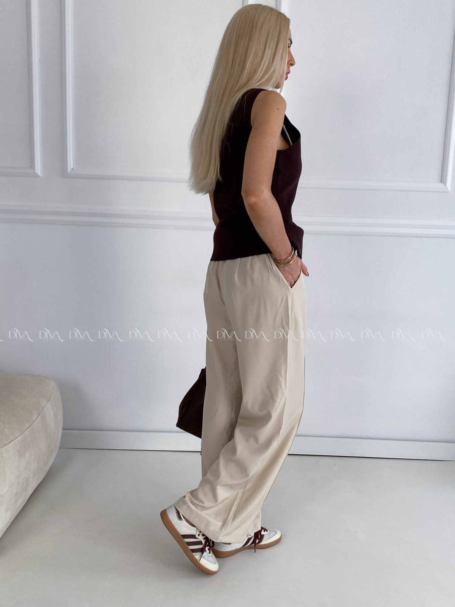 Široké nohavice wide leg s pukom béžové A 47