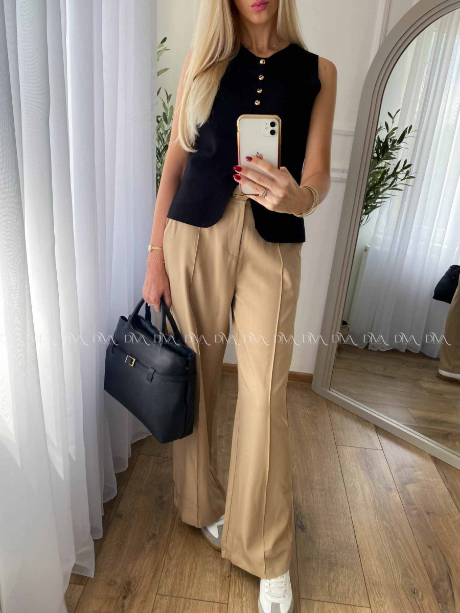 Široké nohavice wide leg s pukom hnedá latté A 47