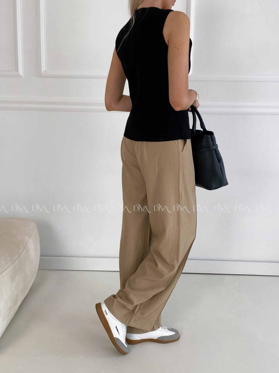 Široké nohavice wide leg s pukom hnedá latté A 47