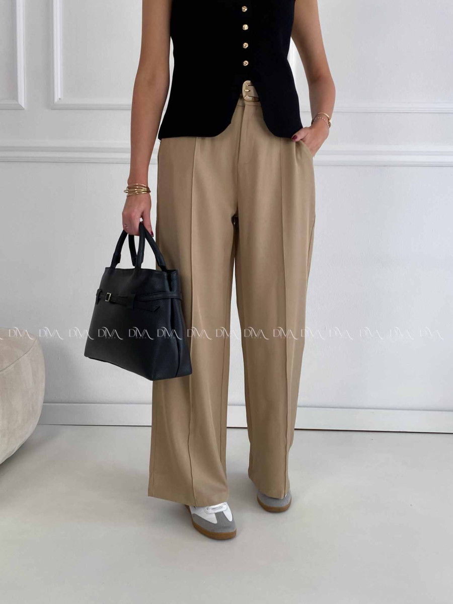 Široké nohavice wide leg s pukom hnedá latté A 47