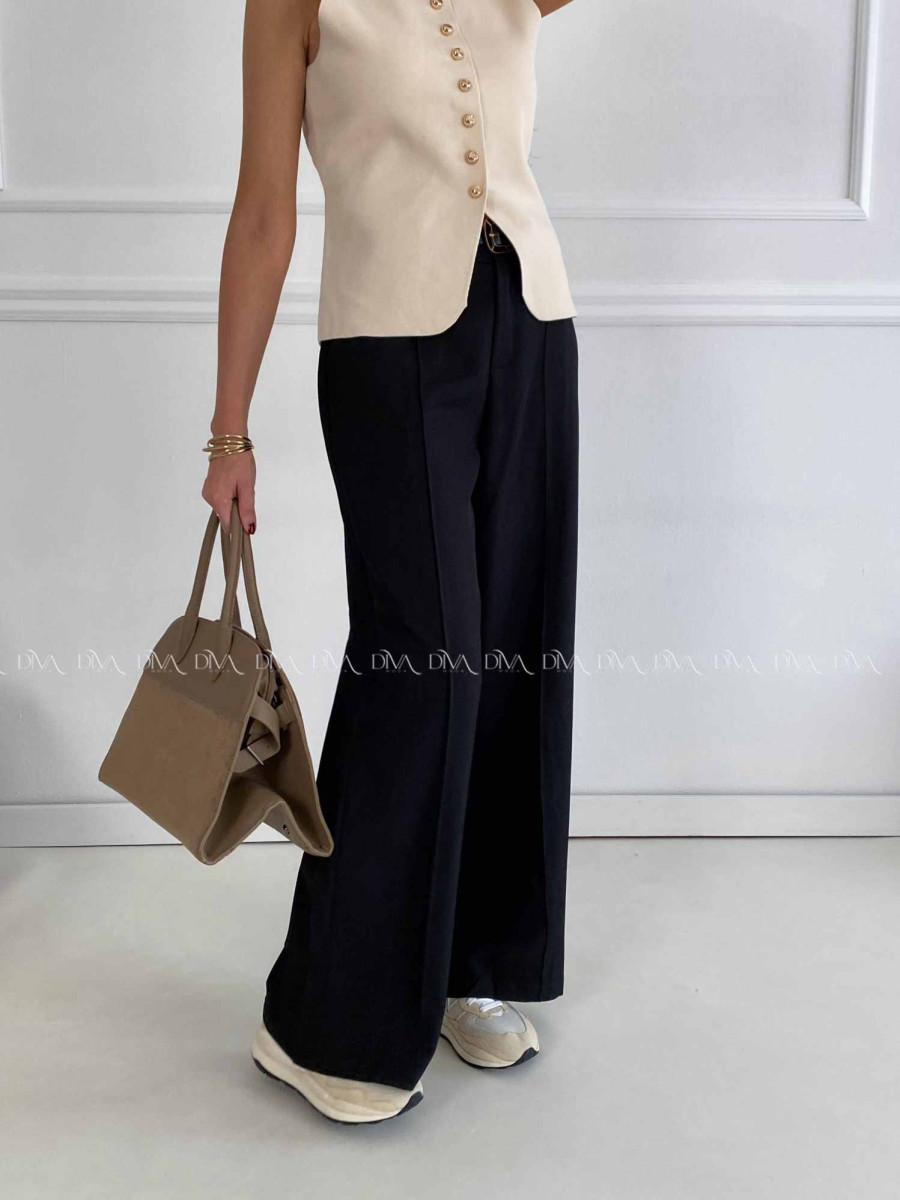 Široké nohavice wide leg s pukom čierne A 47