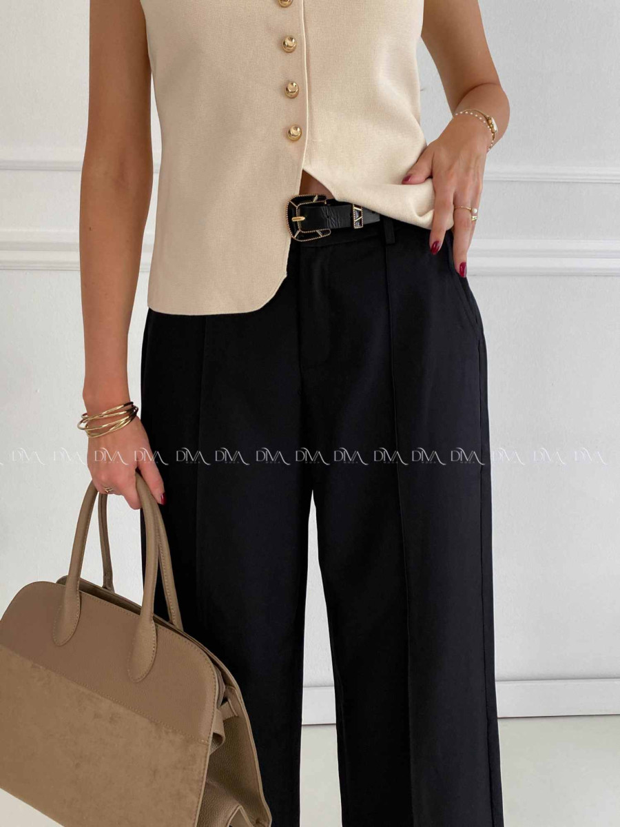 Široké nohavice wide leg s pukom čierne A 47