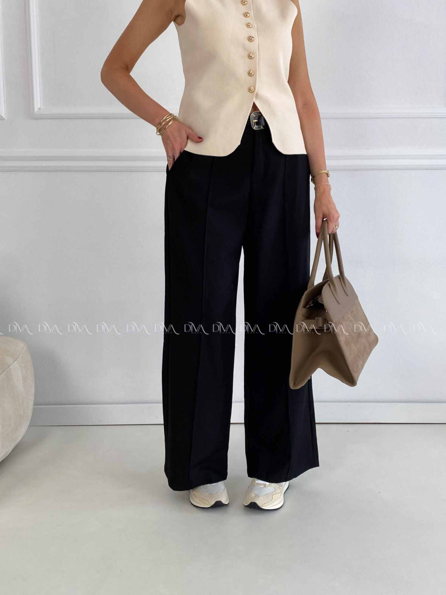 Široké nohavice wide leg s pukom čierne A 47