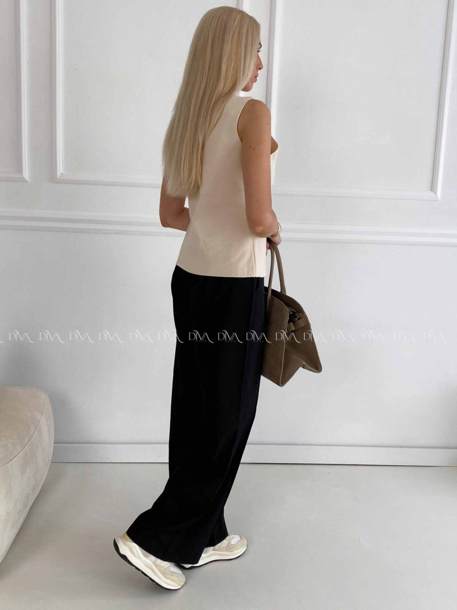 Široké nohavice wide leg s pukom čierne A 47