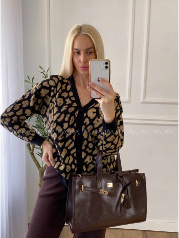 Oversize leopardí kardigan čierny A 54