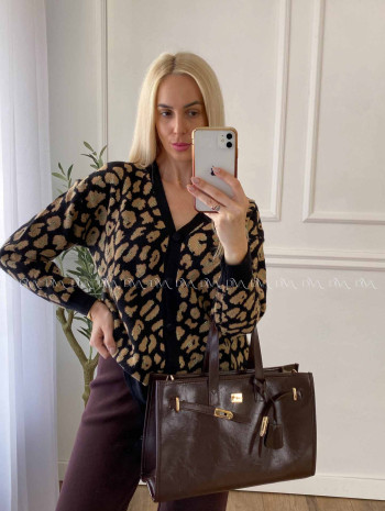 Oversize leopardí kardigan čierny A 54