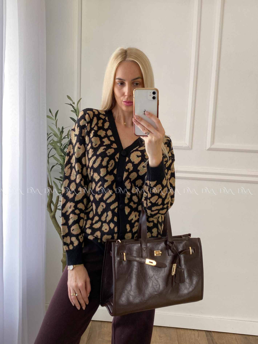 Oversize leopardí kardigan čierny A 54