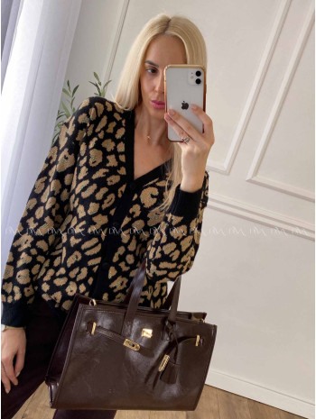 Oversize leopardí kardigan čierny A 54
