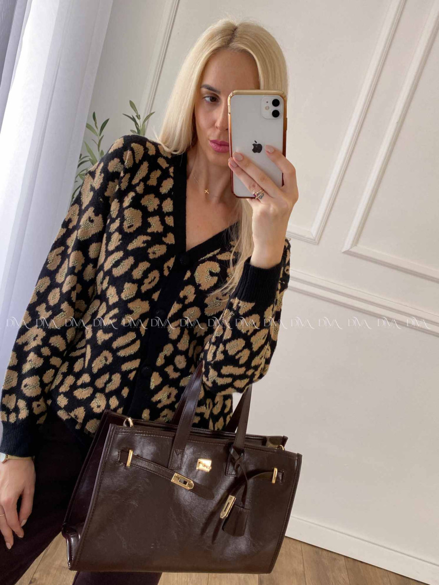 Oversize leopardí kardigan čierny A 54