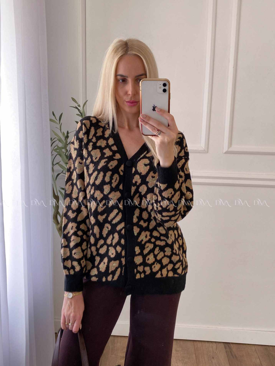 Oversize leopardí kardigan čierny A 54