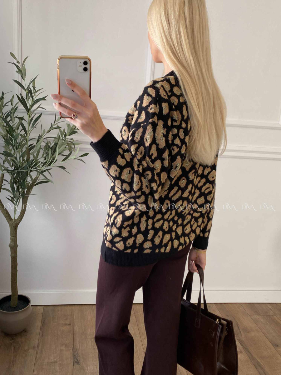 Oversize leopardí kardigan čierny A 54